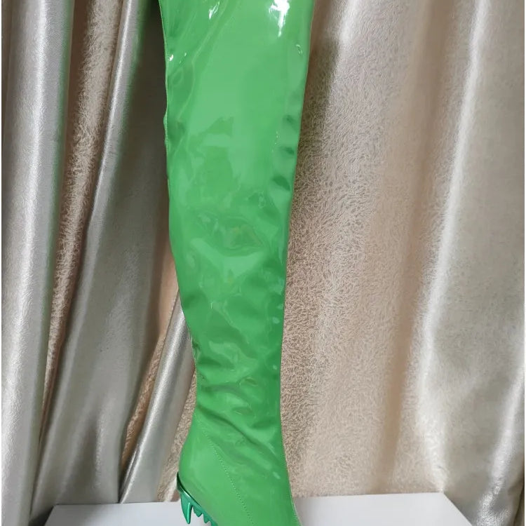 European and American New Knee-length Thigh Women's Boots Fashion Pointed Side Zipper Teeth High Heels Show Patent Leather Boots