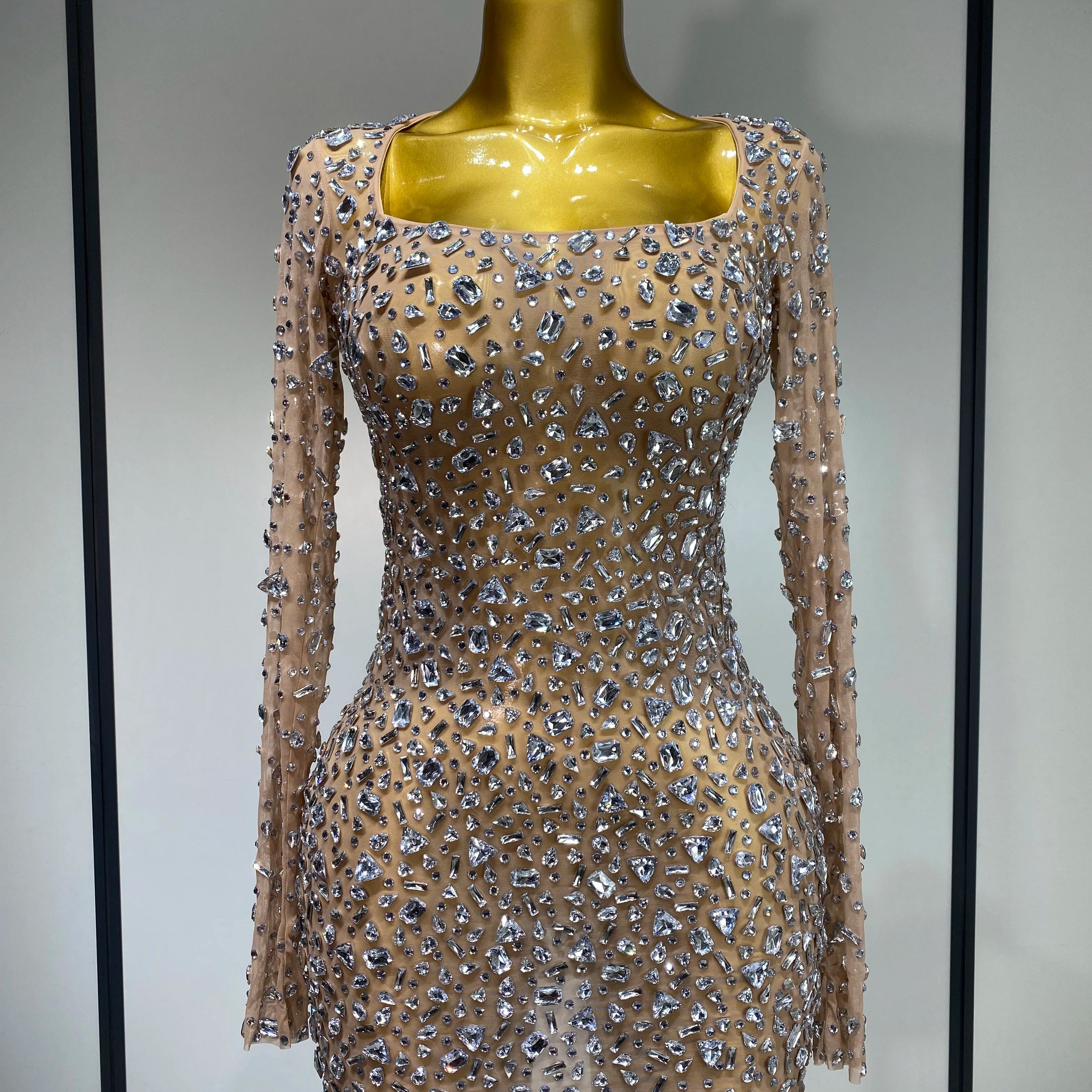 Sparkling Diamond Elegant Party Short Dress Celebrity Evening Party Prom Dress Nightclub Stage Outfit Luxury Birthday Dress