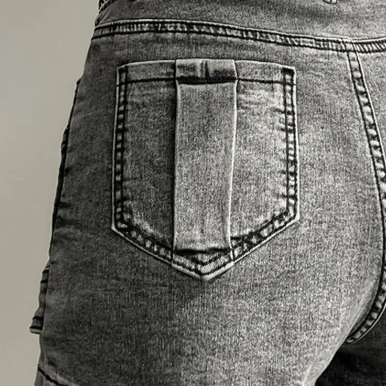 Fashion Women's Denim Skirt New High Waist Irregular Chain Spliced Gray Above Knee Skirts Female Tide Summer