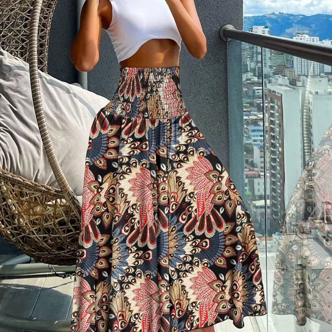 CM.YAYA Women Fashion Bandanna Paisley Big Swing High Waist Maxi Skirt Streetwear 2024 Boho Vintage Casual Long Skirts