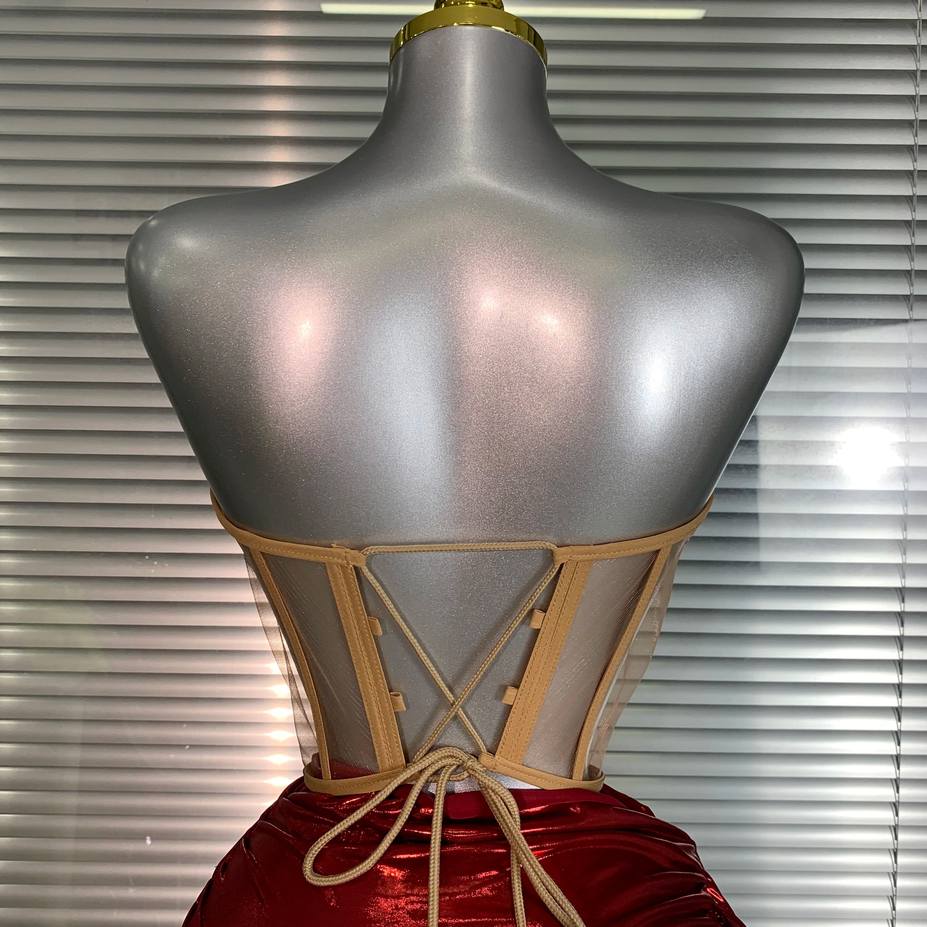 New Women Sexy Two Pieces Set Red Crystal Diamonds Night Club Skirt Suits Laced Singer Dancer Stage Performance Costume