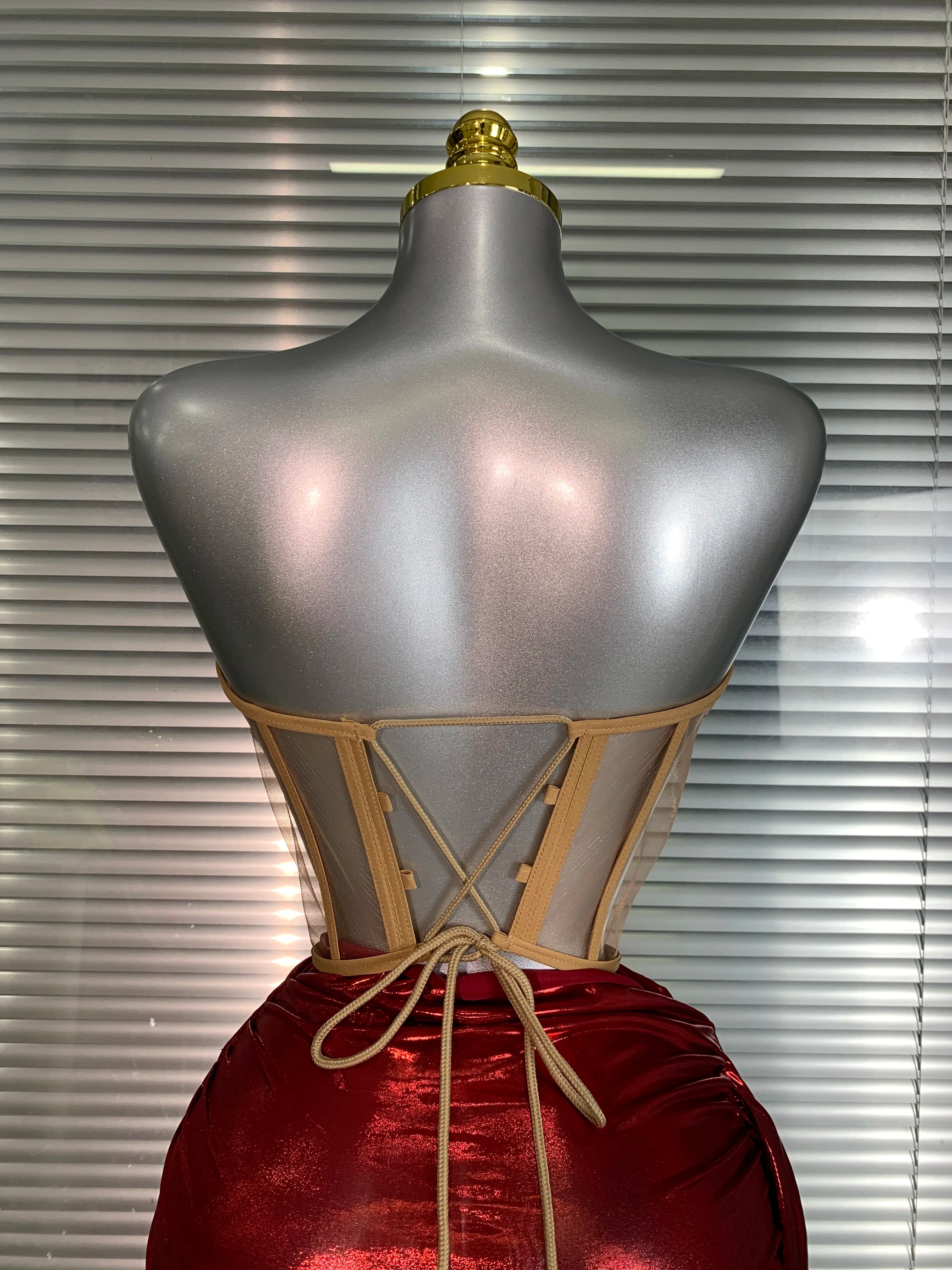 New Women Sexy Two Pieces Set Red Crystal Diamonds Night Club Skirt Suits Laced Singer Dancer Stage Performance Costume