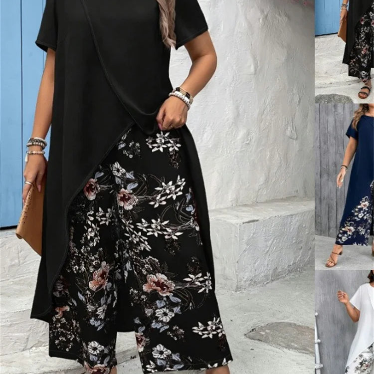 Wmstar Plus Size Two Piece Sets Women Wholesale Long Top and Print Wide Leg Summer Matching Suit Fashion Street Wear 2025