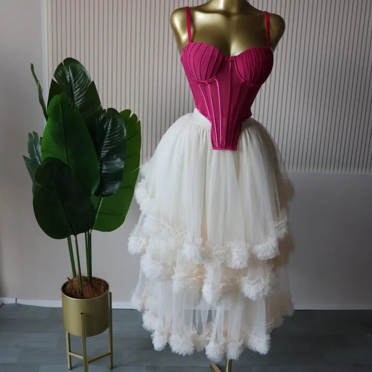 CM.YAYA Women's Dress Set Sleeveless Strap Tops and Pleated Tiered Skirts Suit Elegant Vacation Birthday Two 2 Piece Set Outfits