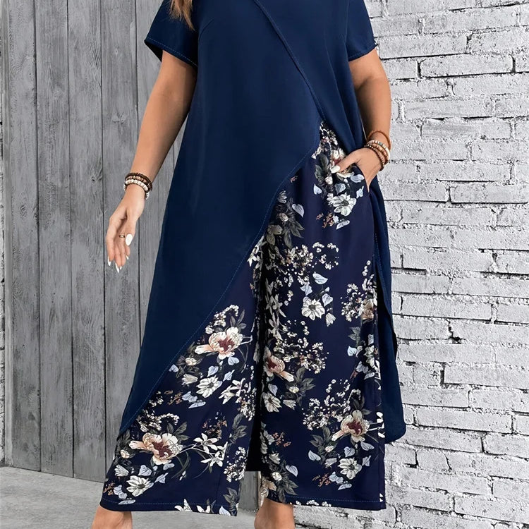 Wmstar Plus Size Two Piece Sets Women Wholesale Long Top and Print Wide Leg Summer Matching Suit Fashion Street Wear 2025