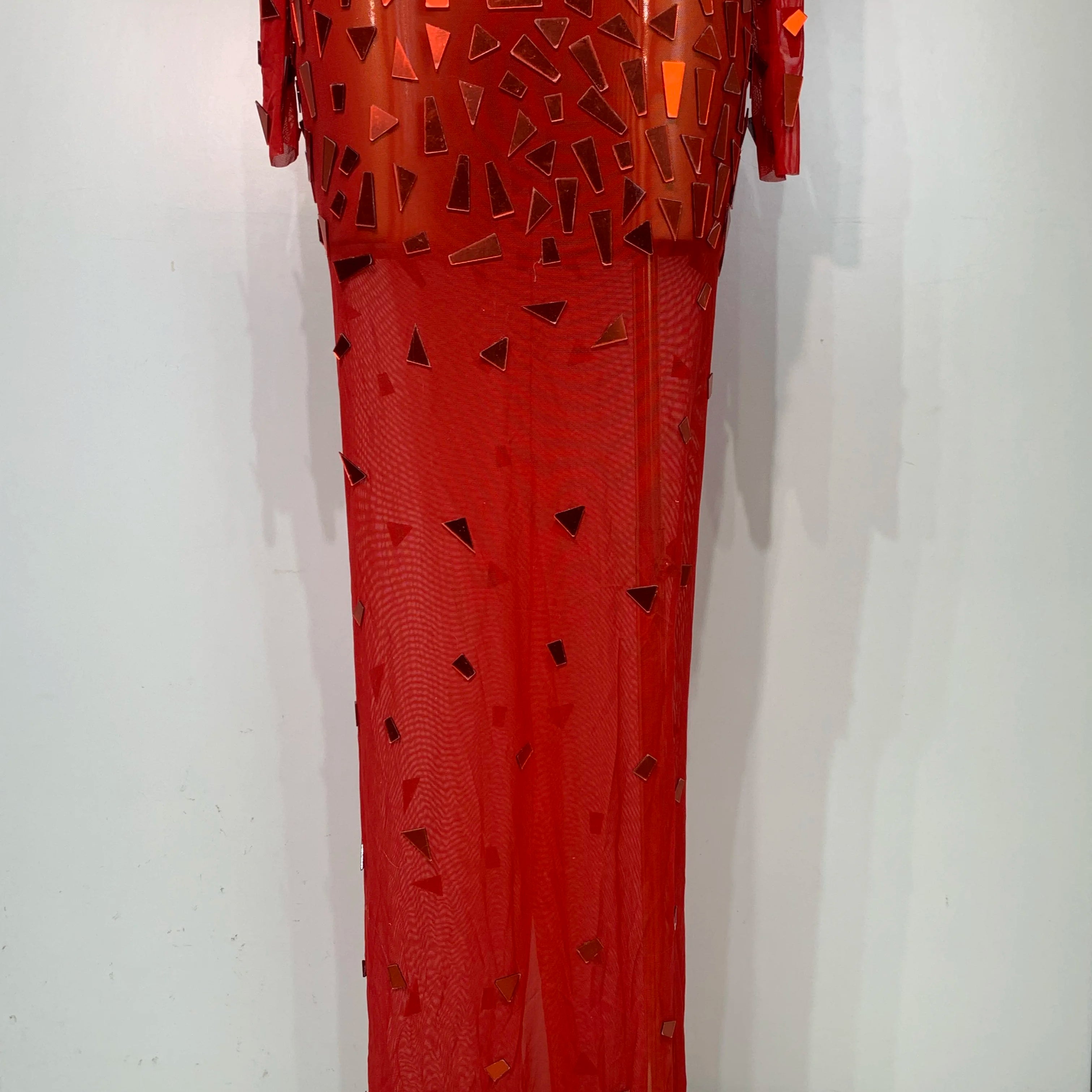 Sparkly Sequin Red Long Dress Luxury Birthday Celebrate Wedding Evening Prom Clothing Sexy Mesh See Through Strech Evening Gown