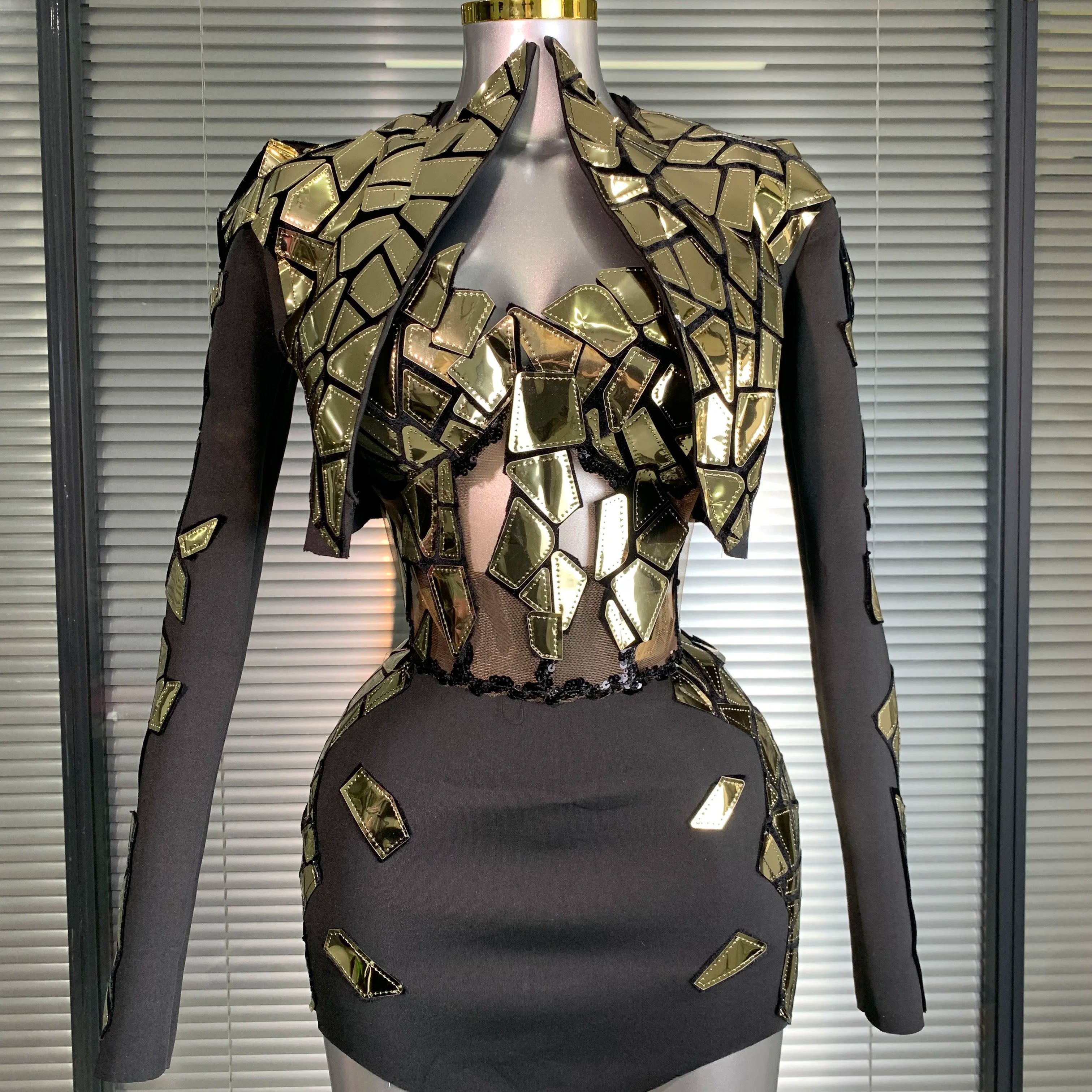 Women Sexy Two Pieces Set Women Sparkly Night Club Skirt Suits Coat Singer Dancer Stretchy Stage Performance Costume