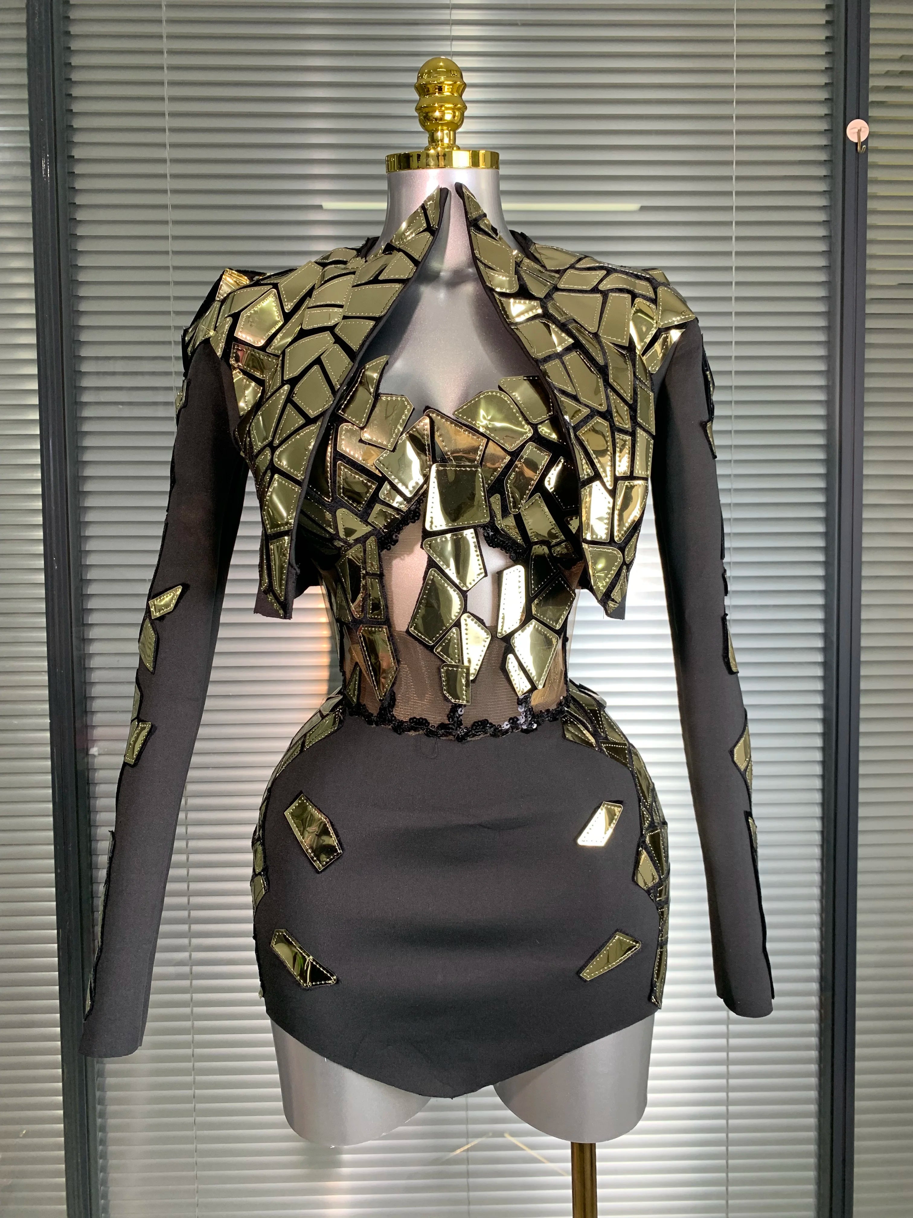 Women Sexy Two Pieces Set Women Sparkly Night Club Skirt Suits Coat Singer Dancer Stretchy Stage Performance Costume