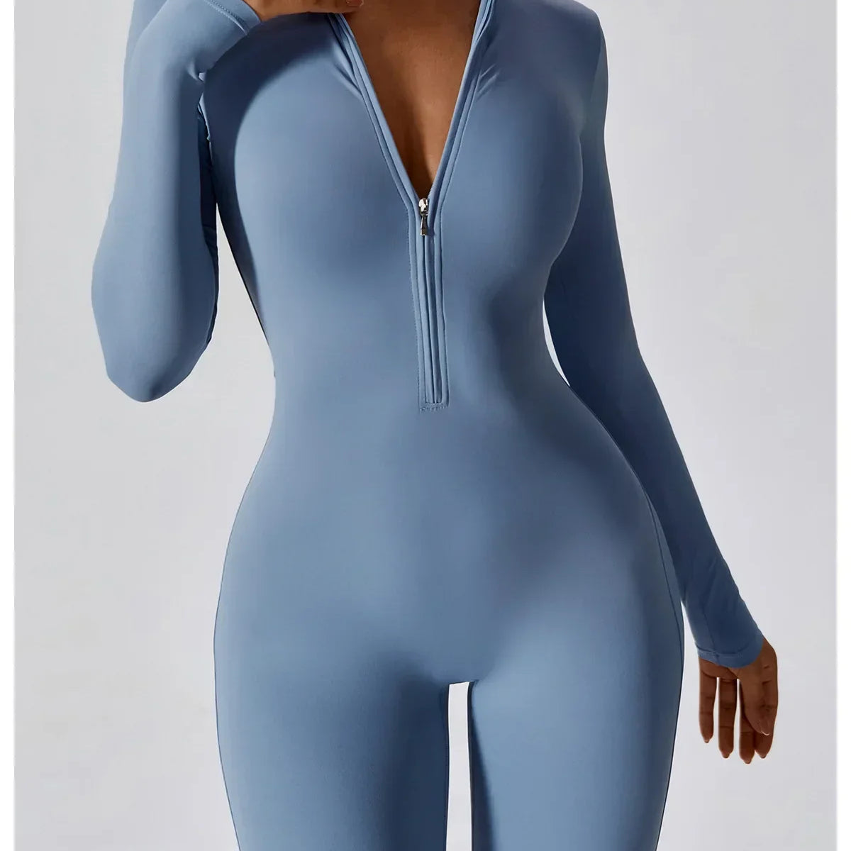 Yoga Jumpsuit Women Seamless Sports Zipper Jumpsuit Set Gym Long Sleeve Fitness Suit Elastic Gym Workout Bodysuit Athletic Wear