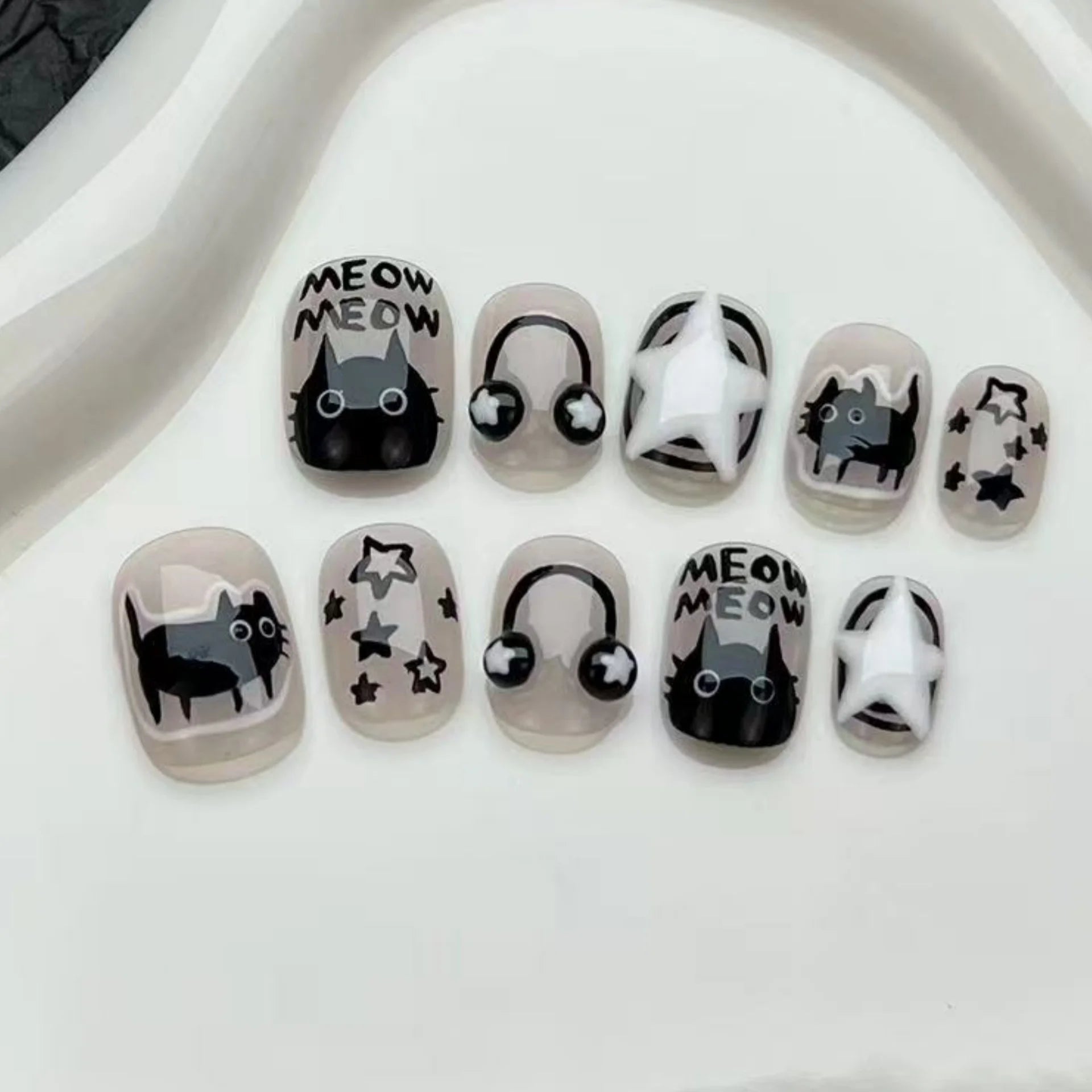 10pcs Short Square Handmade Nails Sets Press on Glitter Seashell Design Blue Ballet False Nails Tip Ocean Fake Nail Art Finished