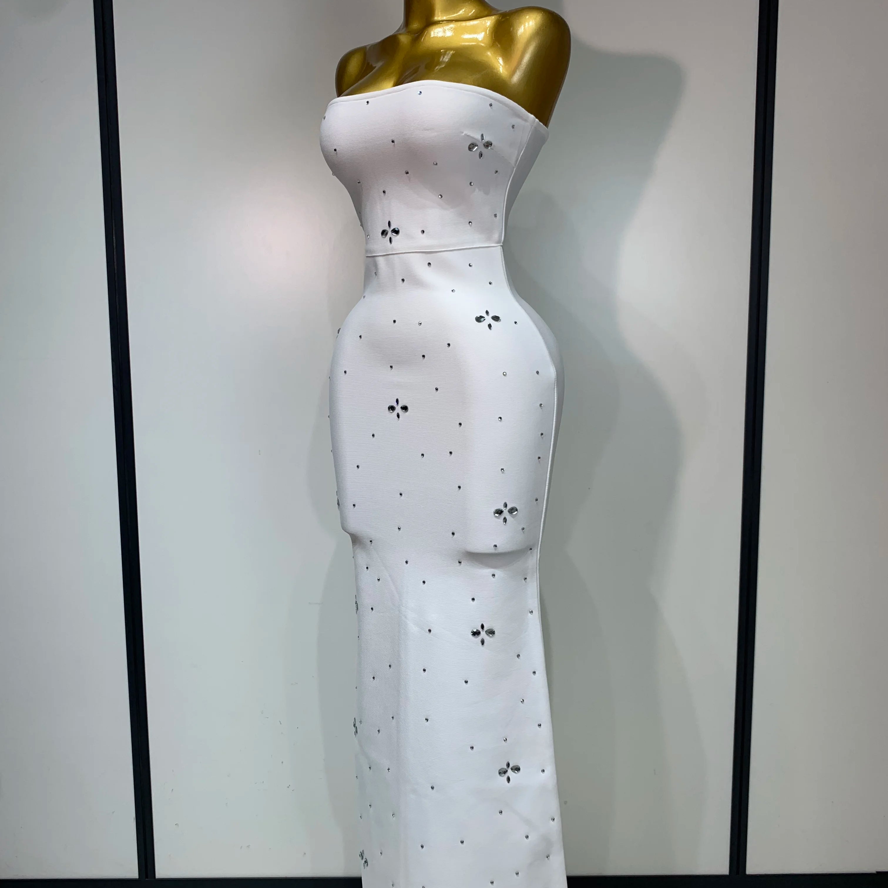 Luxury Rhinestone Sexy Strapless Backless Long Bodycon Bandage Dress 2025  White Elegant Evening Party Birthday Club Dress