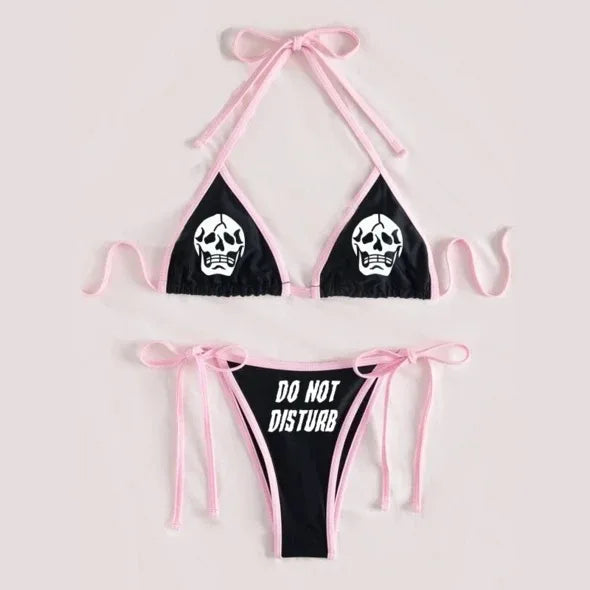 Sexy Goth Bikini 2023 Women Letters Skull Print Swimsuit Split Bathing Suit High Waist Gothic Bikinis Sets Beach Outfits 2