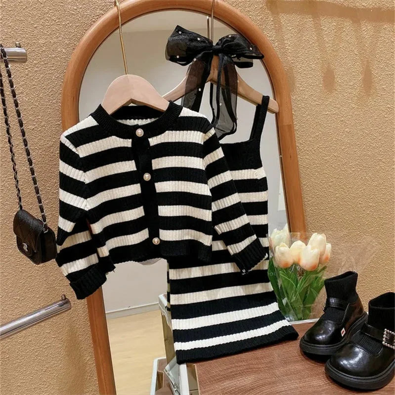 Girl 2 Piece Tweed Set Winter Suit Clothes for 1-10Years Children's Cotton Padded Jacket Coat+Skirt Kids Classic Outfits 2pcs set