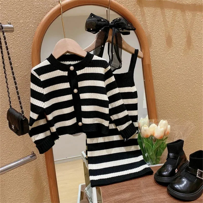 Girl 2 Piece Tweed Set Winter Suit Clothes for 1-10Years Children's Cotton Padded Jacket Coat+Skirt Kids Classic Outfits 2pcs set