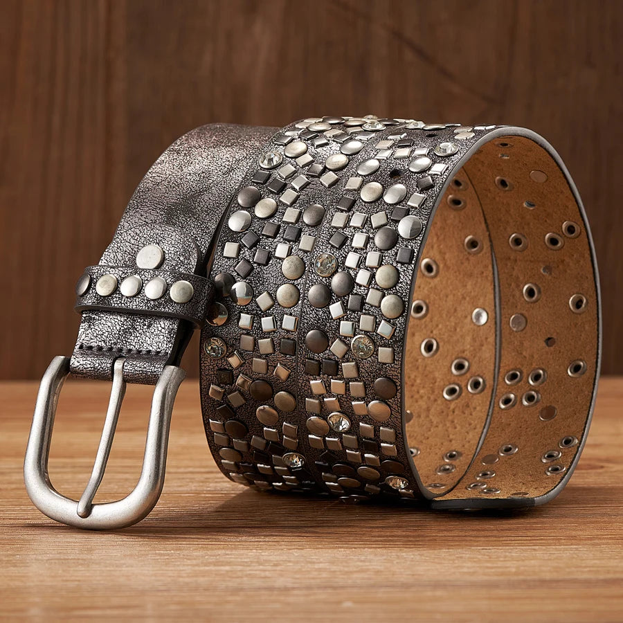 3.7CM PU Leather Rivet Belt Lady Fashion Rhinestone Women Studded Belts Female Rock Female Strap For Jeans