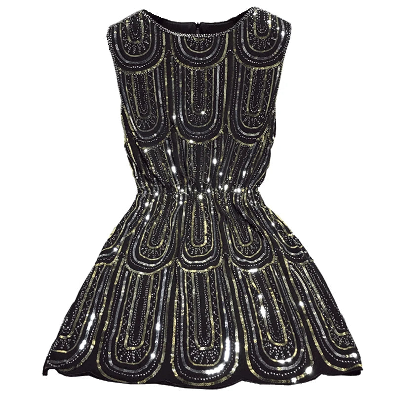 Sequins Mini Dress For Women Casual Style Tank O-Neck Women Dresses Sleeveless Party Dress