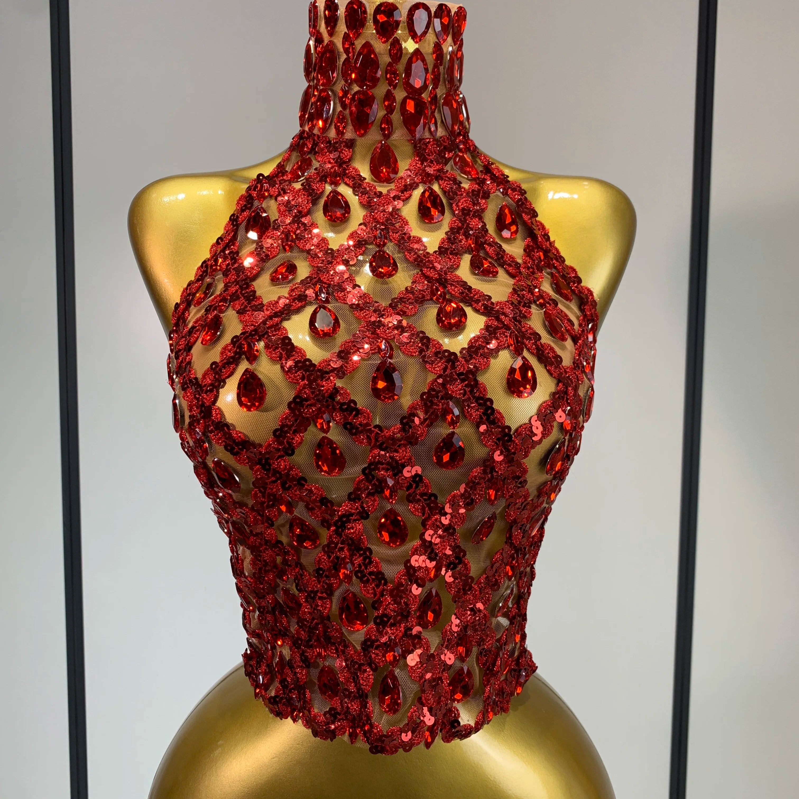 Shining Rhinestones Sexy Transparent Mesh Top Women Evening Party Celebrate Fashion Show Singer Dancer Nightclub Stage Costume