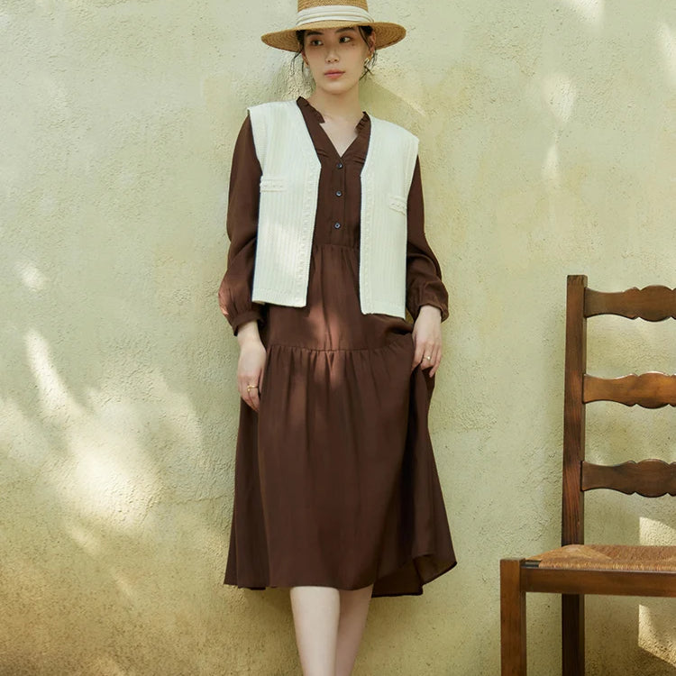 French Country Style V-neck Cable Knitting Vest for Women Early Autumn New Simple Temperament Loose Vest for Female