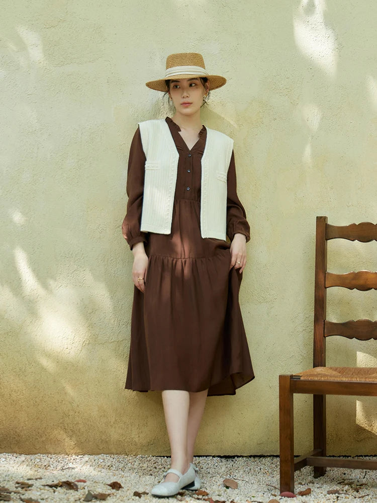 French Country Style V-neck Cable Knitting Vest for Women Early Autumn New Simple Temperament Loose Vest for Female