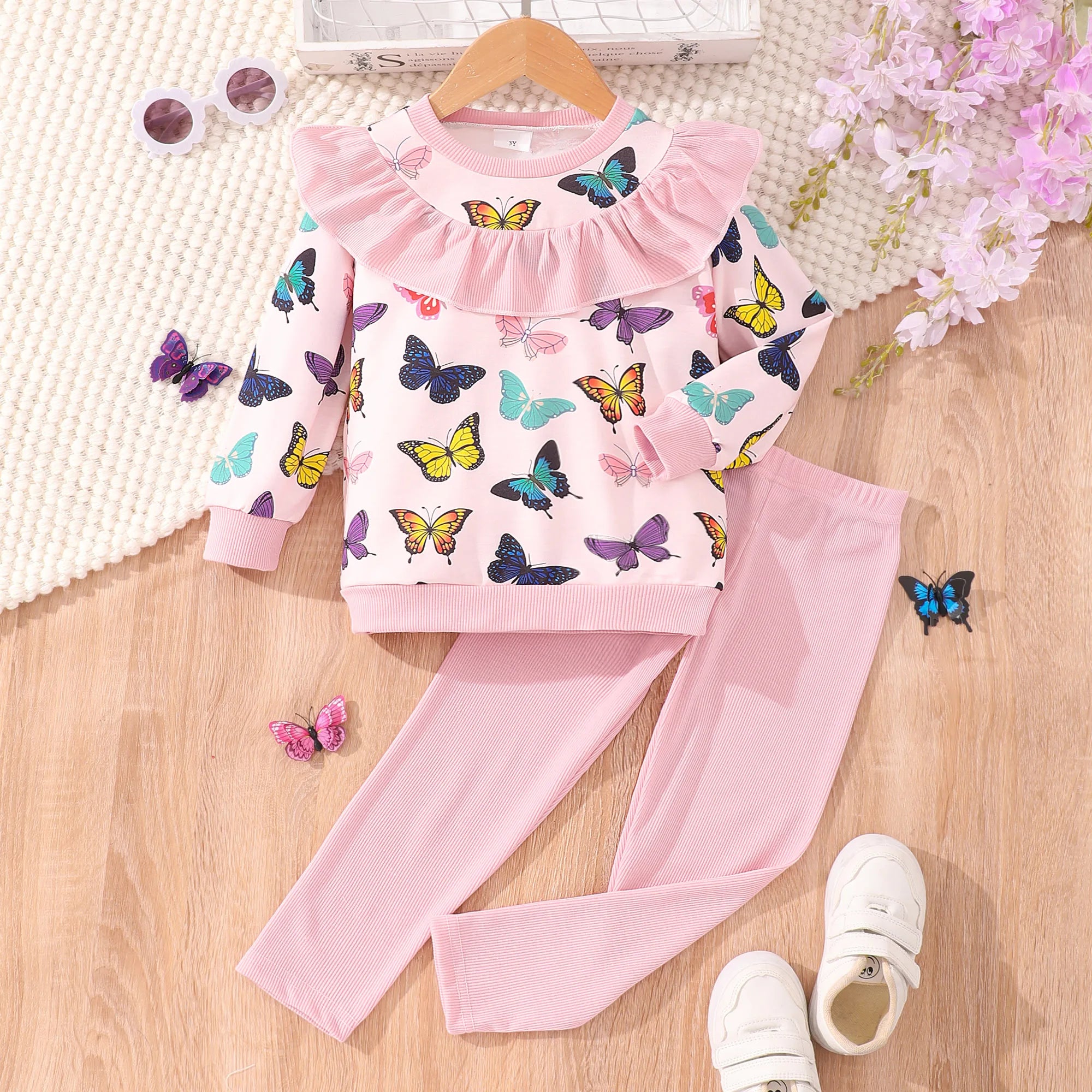 Children's Clothing Set 2-7 Y Autumn/Winter Fashion Flower Print Long Sleeve Top+Pants Two Piece Girls' Set