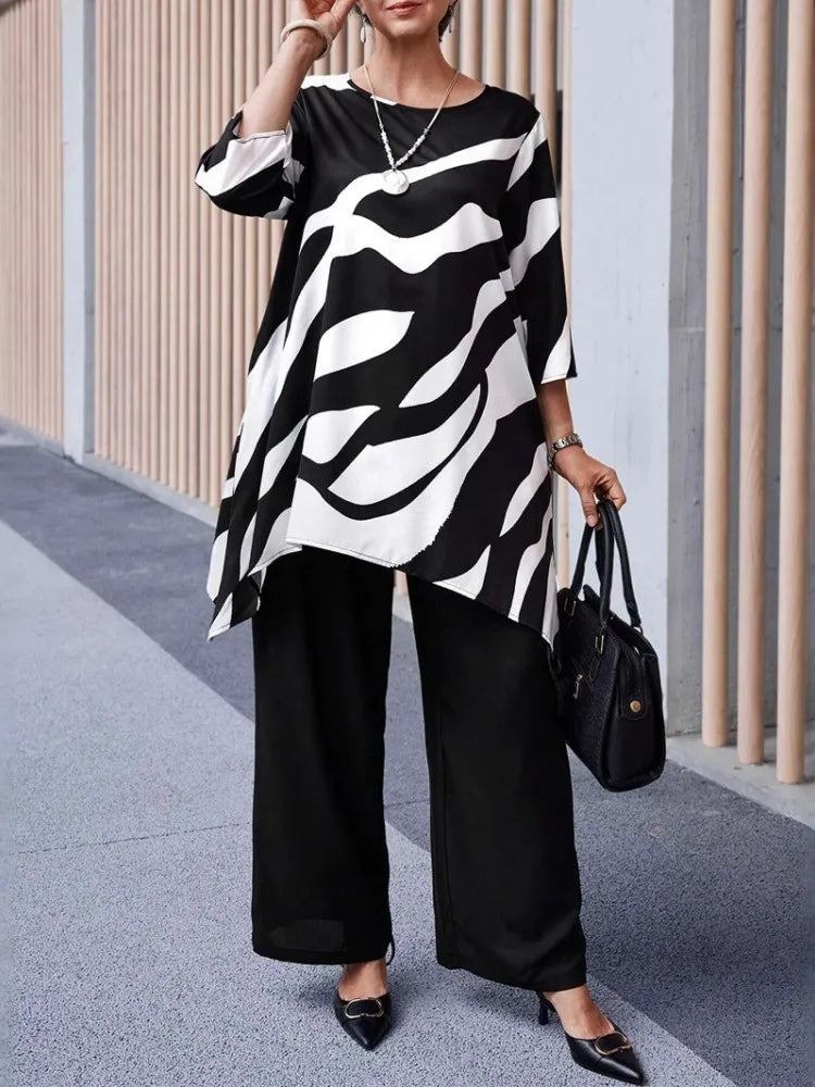 2 Piece Women Sets 2025 New Arrival Plus Size Summer Matching Sets Print Two Pieces Sets Top And Pants Suits Outfits Clothing