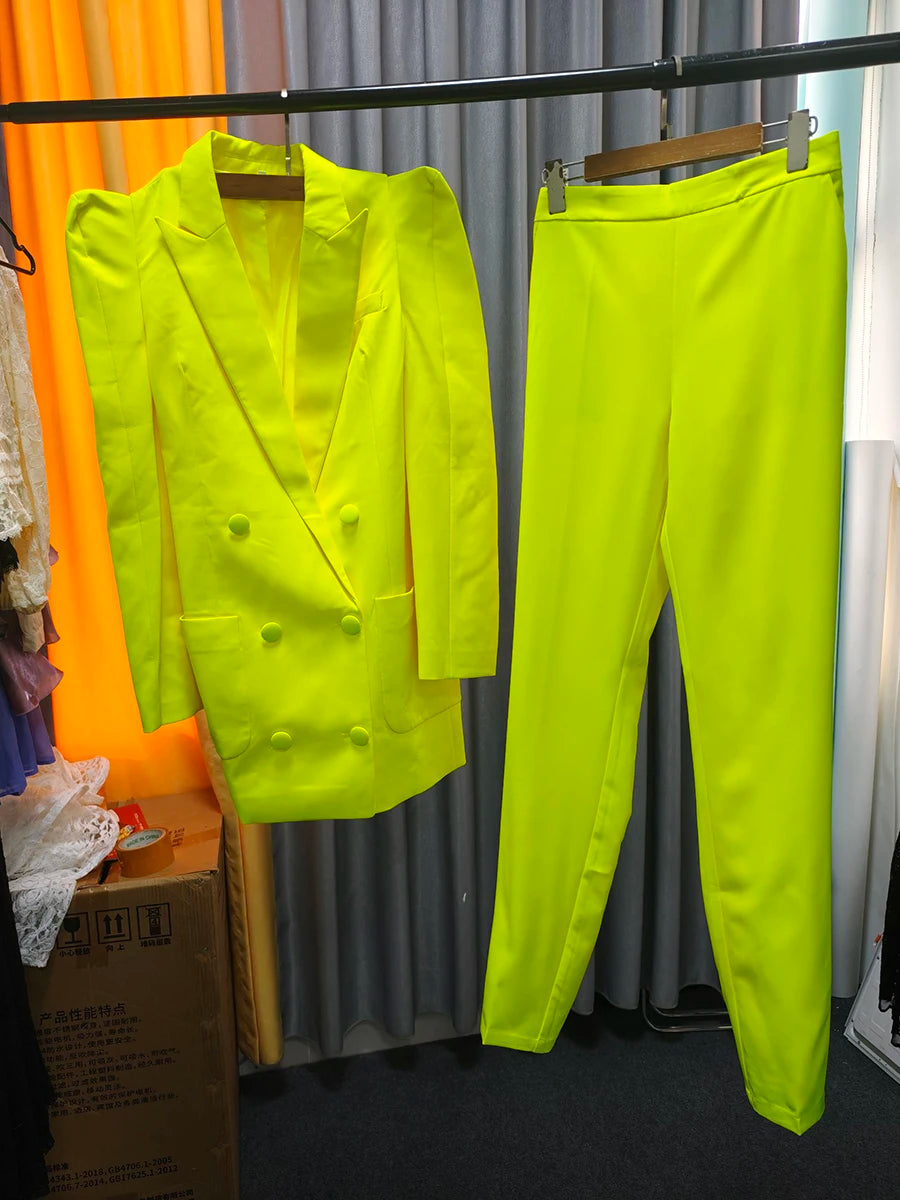 TWOTWINSTYLE Solid Two Piece Set for Women Lapel Long Sleeves Patchwork Pockets Loose Blazer High Waist Pant Sets Female Clothes