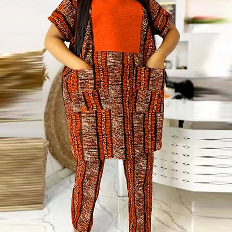 VONDA Plus Size 5XL Women Pant Sets 2024 Elegant Printed Patchwork Trousers Suits Vintage Tops and Wide Leg Pants Matching Sets