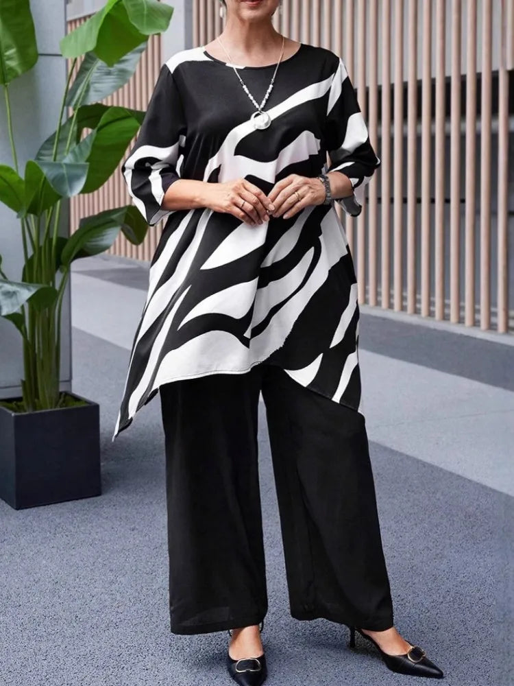 2 Piece Women Sets 2025 New Arrival Plus Size Summer Matching Sets Print Two Pieces Sets Top And Pants Suits Outfits Clothing