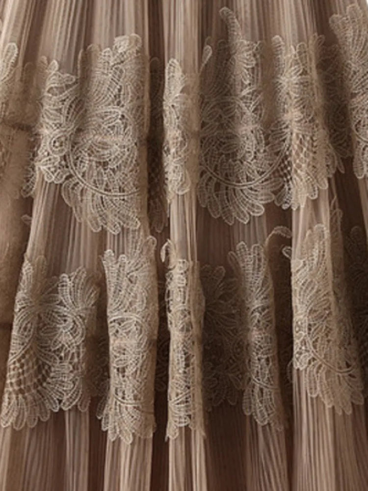 UCXQ New Products Sweet Cake Spliced Skirt Lace Pleated Mesh Large Hem A-line Skirts For Women New Spring Autumn 23A7001