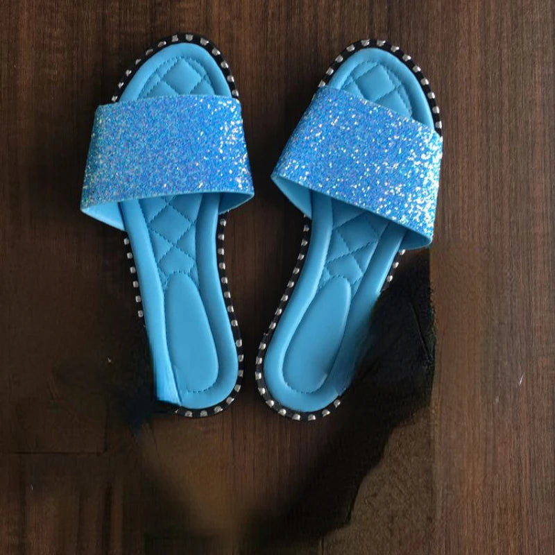 Women Crystal Slippers Ladies Bling Flats Female Fashion Outdoor Beach Shoes Female Footwear Women Summer Slides Plus Size