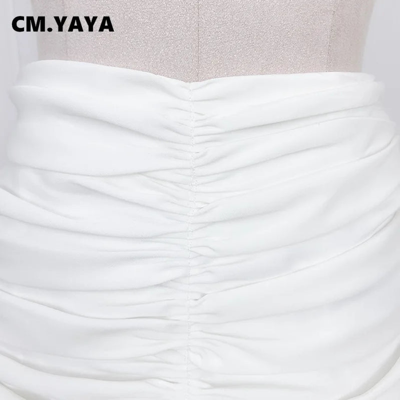 CM.YAYA 2024 Spring/Summer A-Line Women Skirt Satin Ruffles 3D Floral Decorations Night Club Party Hip-Wrapped Short Skirts
