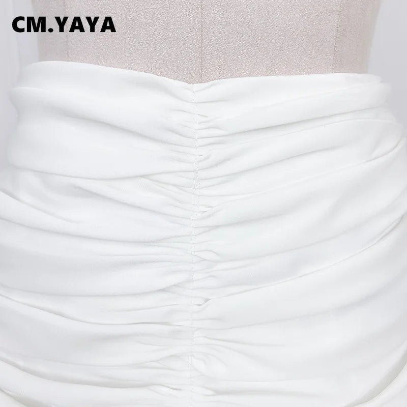 CM.YAYA 2024 Spring/Summer A-Line Women Skirt Satin Ruffles 3D Floral Decorations Night Club Party Hip-Wrapped Short Skirts