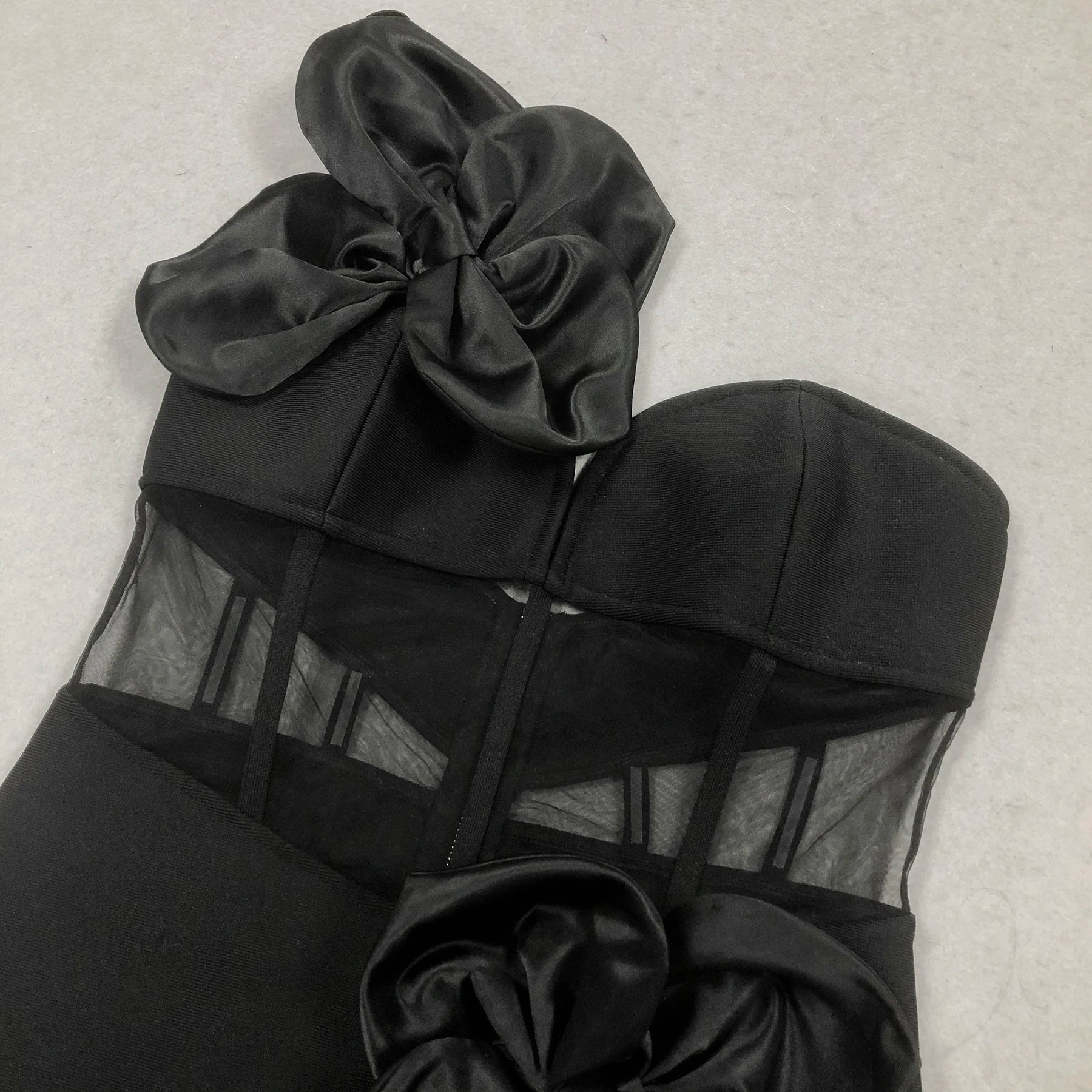 Women Sleeveless Sexy One Shoulder Floral Mesh See Through Bodycon Bandage Long Dress Celebrate Nightclub Party Wear