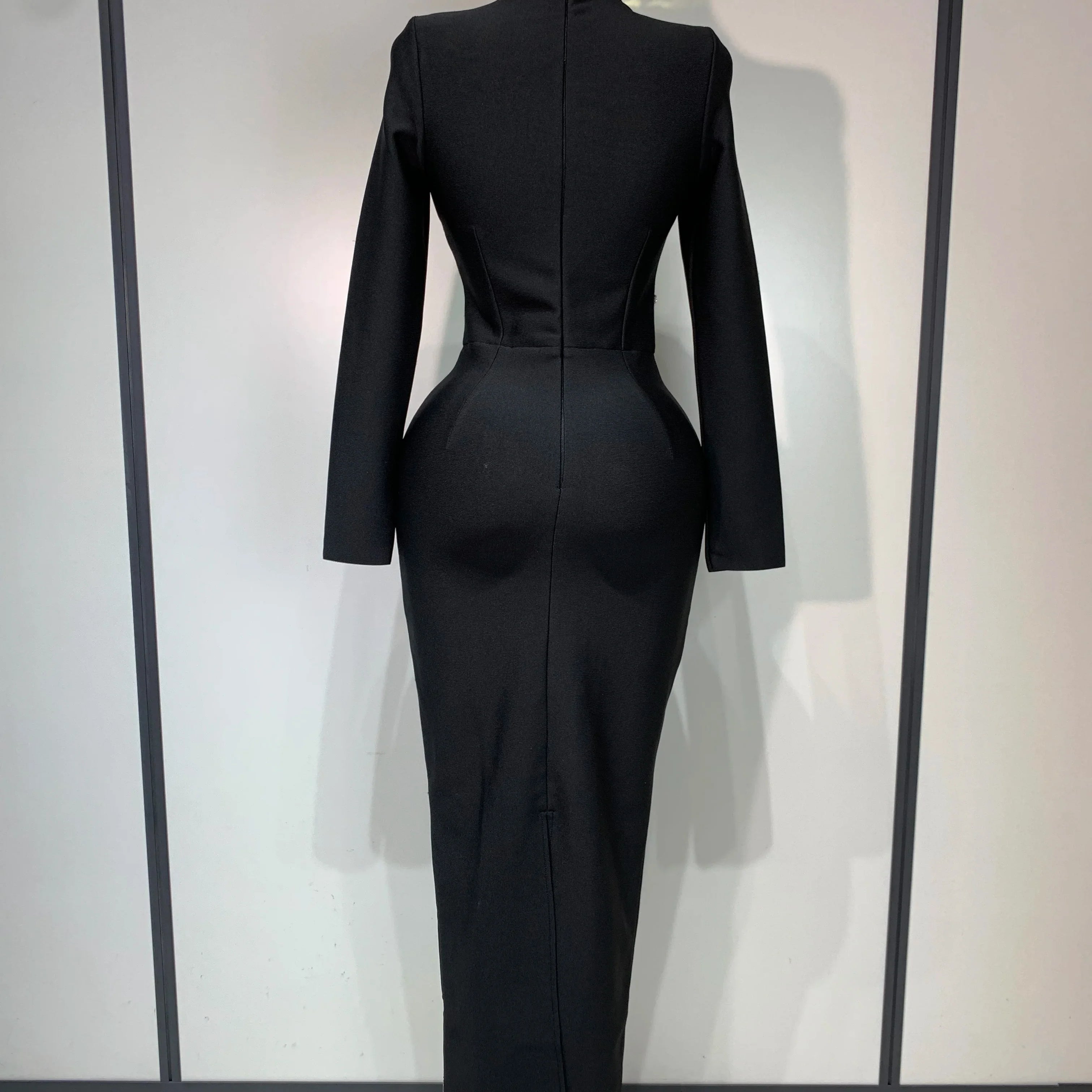 est Fashion Designer Party Dress Women's Formal Long Sleeve Diamonds Bodycon Bandage Dress Elegant Luxury Birthday Gown