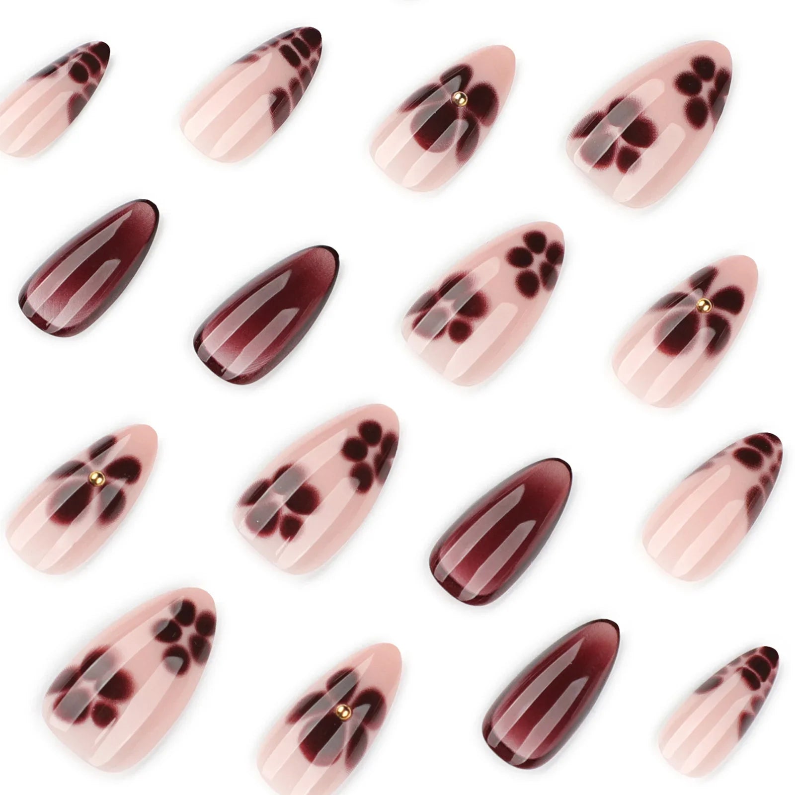 Autumn Fake Nails for Women DIY Manicure 24Pcs Almond Press On Nails Flower Printed Full Cover Acrylic Stick-on False Nails