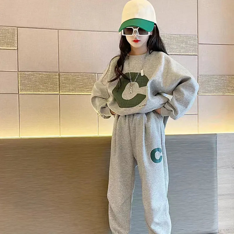 Autumn Girls' Spring Wear Sweater Set Medium and Big Children's Leisure Clothing Suit Girls' Fashion Kids Sports Set