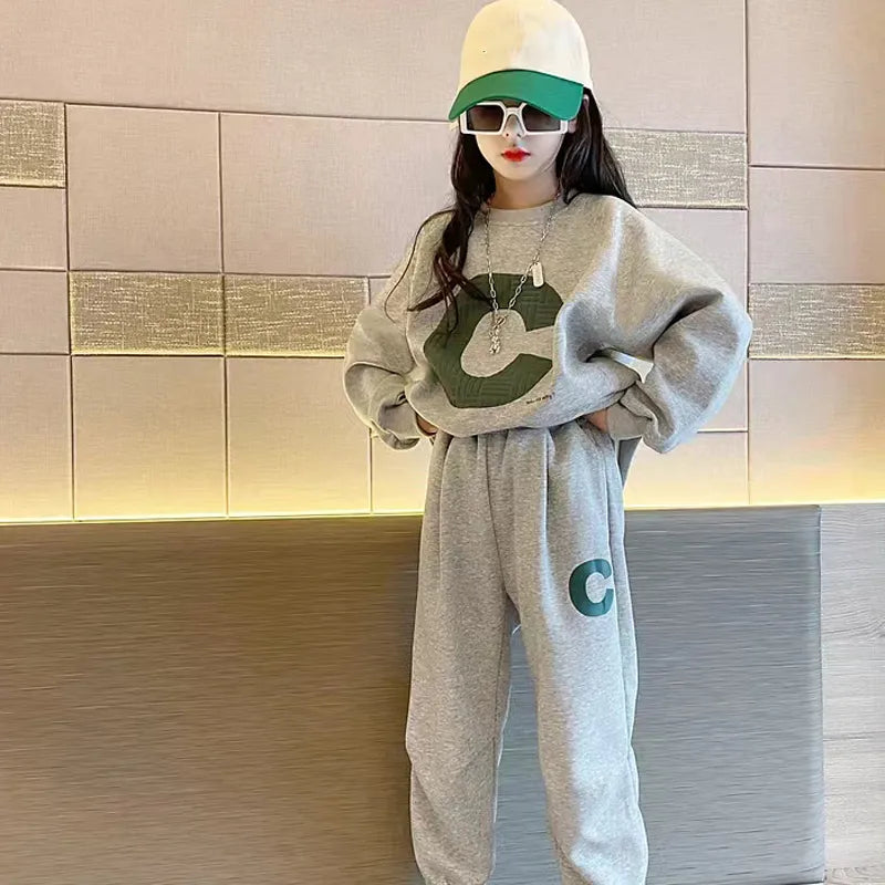 Autumn Girls' Spring Wear Sweater Set Medium and Big Children's Leisure Clothing Suit Girls' Fashion Kids Sports Set