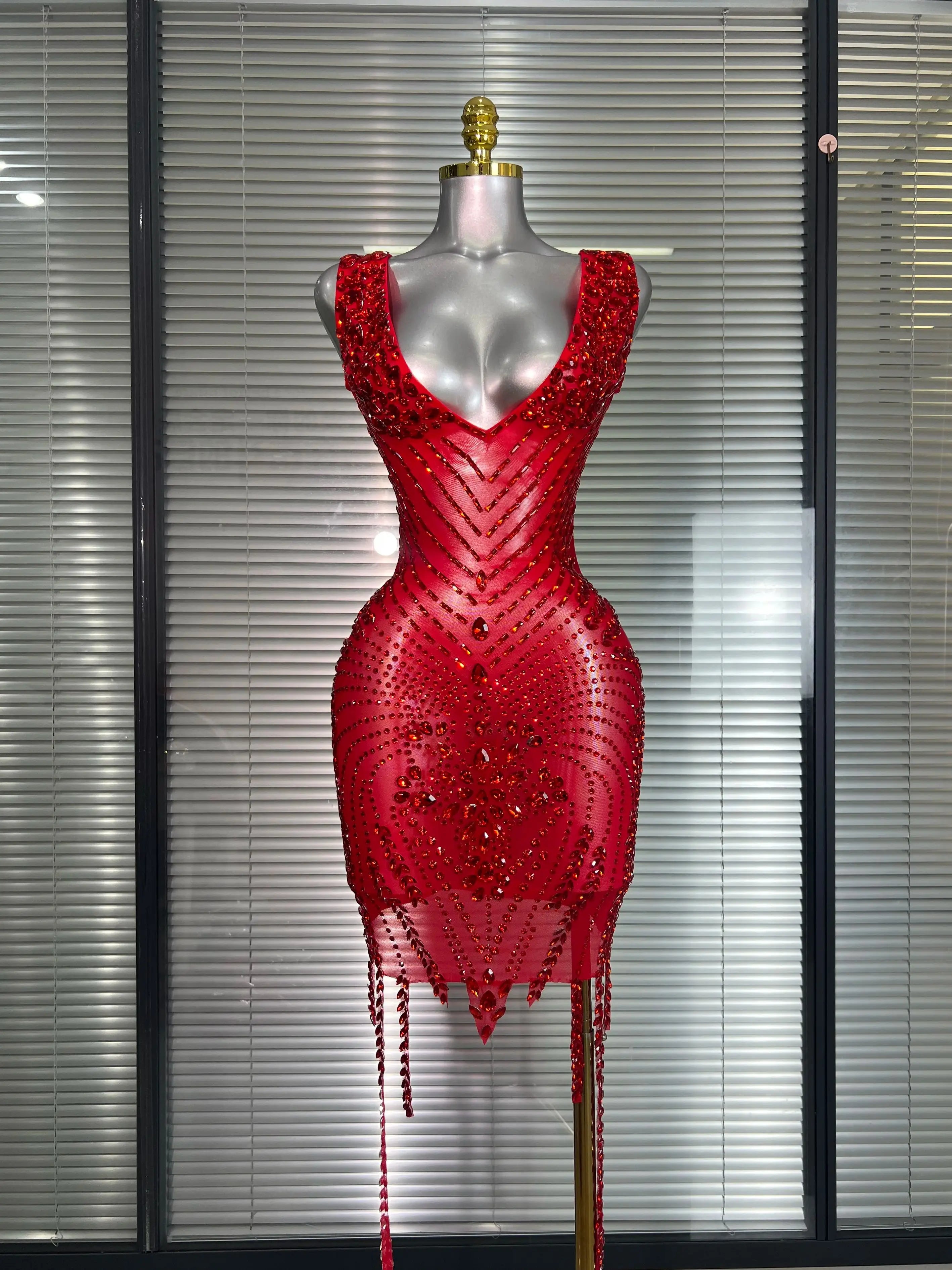 Celebrity New Women Sexy Mesh V Neck Stage Performance Costume Crystal Dancer Singer Night Club Mini Party Dress