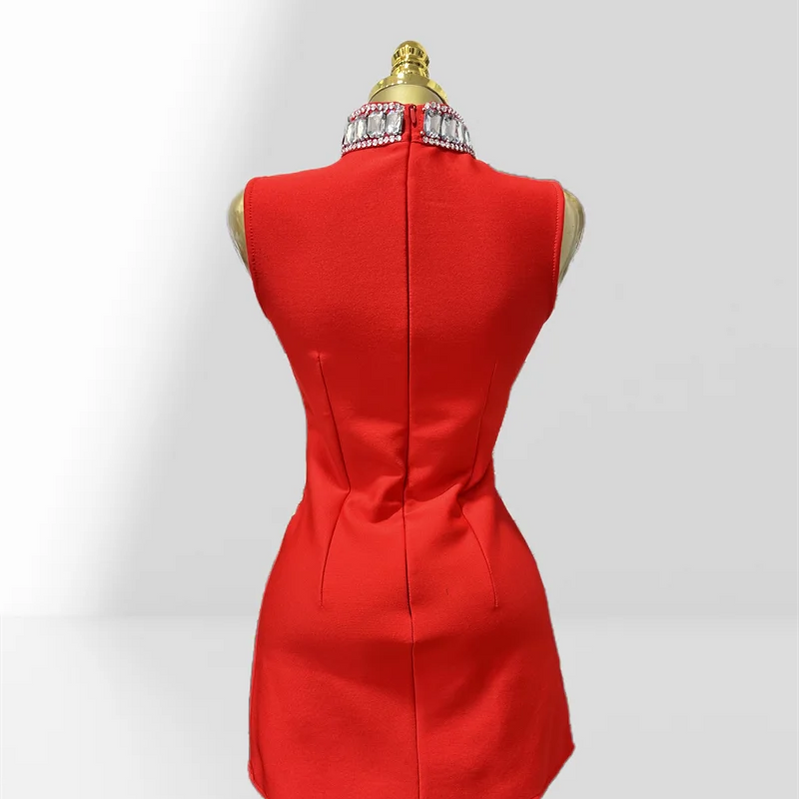 New Summer Super shining Diamonds O-neck Sleeveless Bandage Mini Dress Fashion Woman Birthday Party Dress Music Festival Outfit