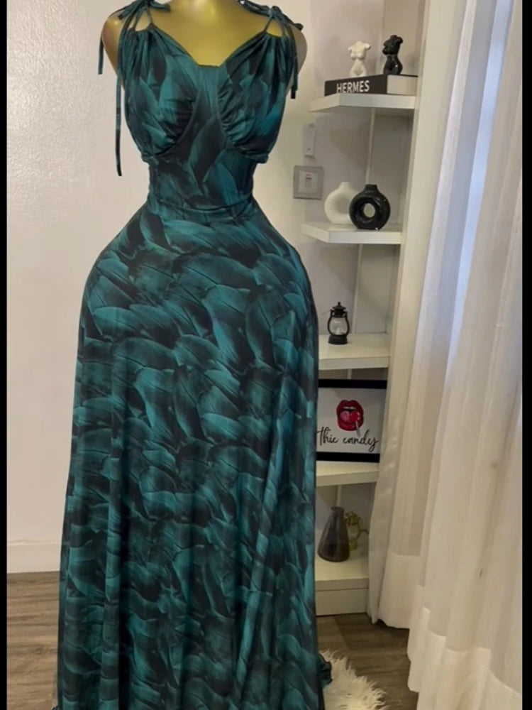 CM.YAYA Women Tie Dye Printed Sleeveless Big Swing Maxi Long Dress 2025 Summer Holiday Birthday Sexy Club Party Evening Dresses