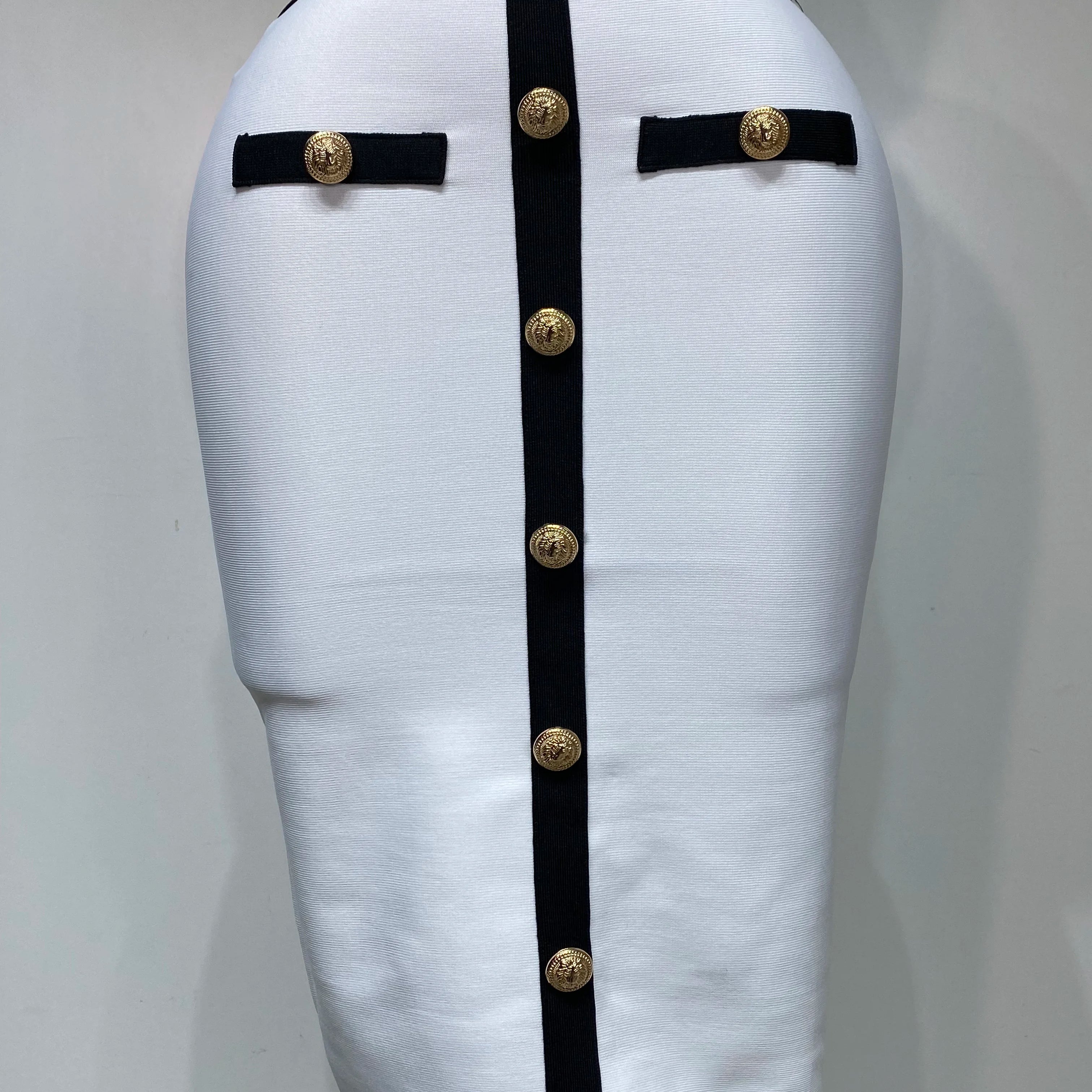 Women Button Patchwork White Black Bodycon Bandage Two Piece Set 2025 New Arrival Designer High Waist Party Club Skirt Set