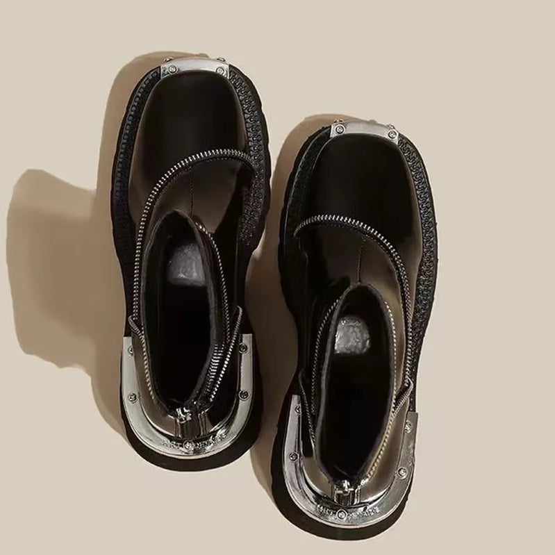 Spring 2024 Women Platform Shoes Mid Heels Brand Chelsea Boots Designer Gladiator Ankle Boots Pumps Punk Motorcycle Botas