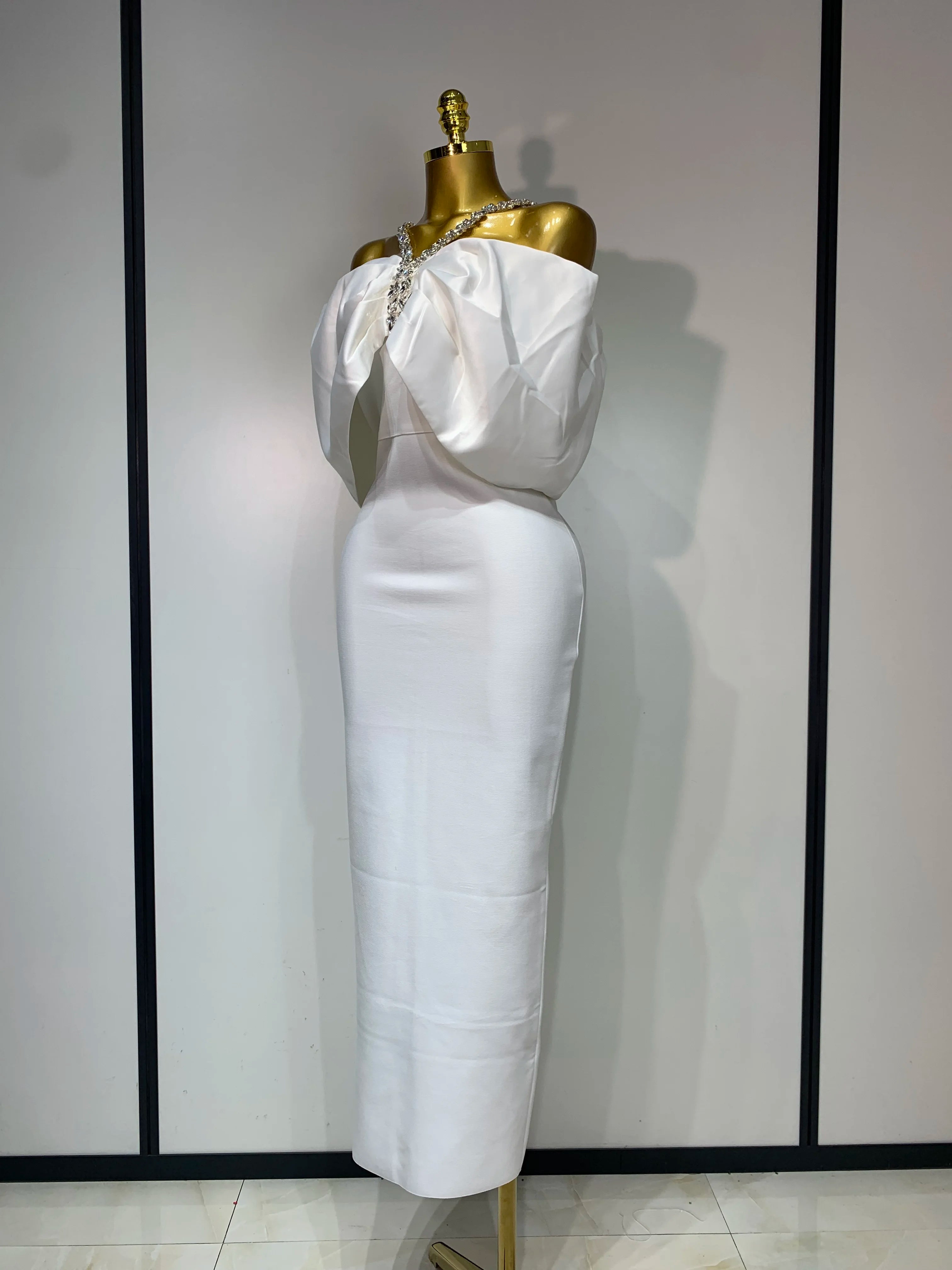 Luxury Rhinestone Chain Off Shoulder Vintage Butterfly Chic Bodycon Dress High Street Elegant Evening Party Birtyday Clothing