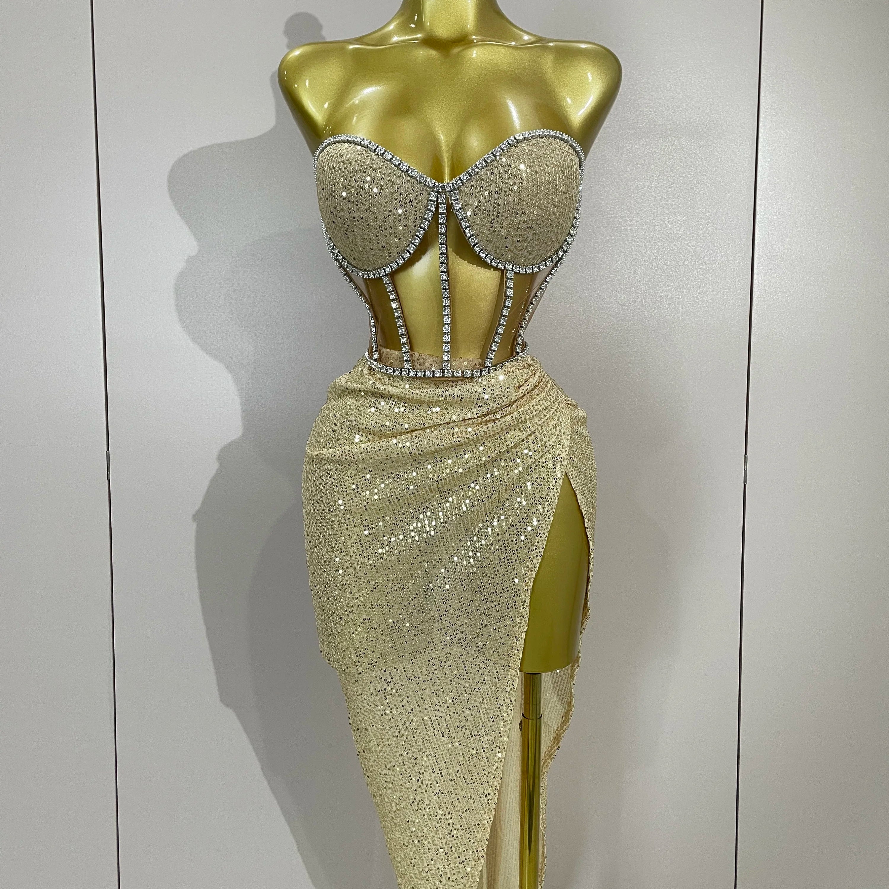 Sparkly Sequins Diamond Birthday Party Two Piece Set Evening Dress 2025 Women Sexy Singer Dancer NightClub Bar Performan Costume