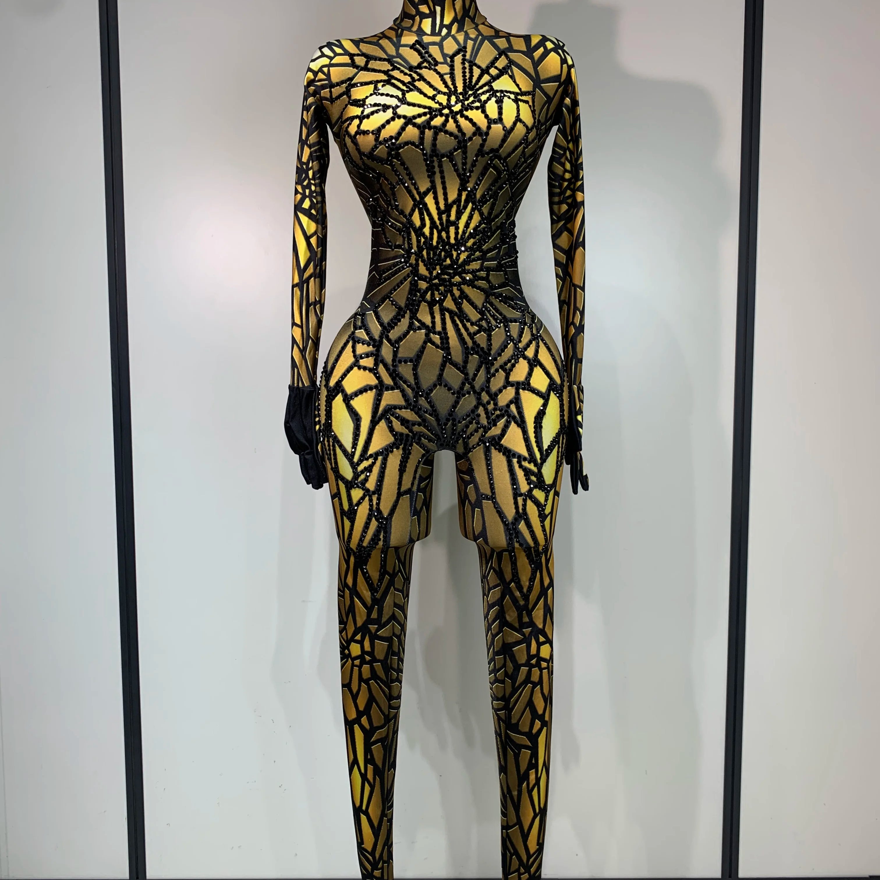 Women Sexy Stretch Glitter Rhinestones Bodycon Jumpsuit Dance Bodysuit Party Singer Stage Wear Birthday Drag Queen Costumes