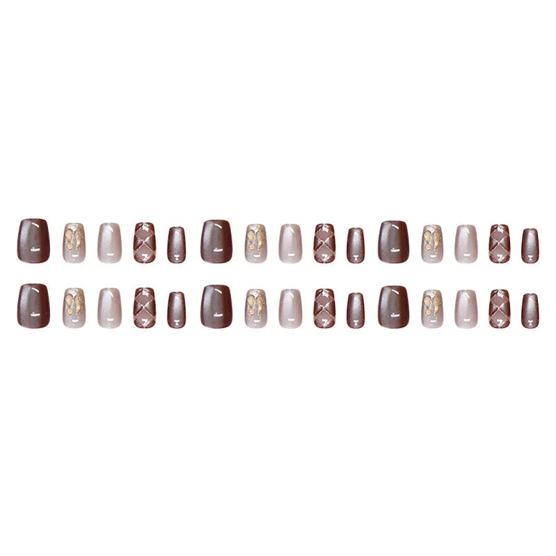 24pcs Cat's Eye Diamond Grid Glitter Press on Nails Short Style Nails Full Cover Wearable False Nails