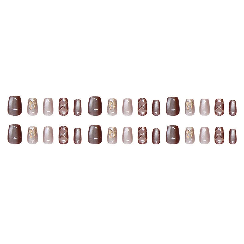24pcs Cat's Eye Diamond Grid Glitter Press on Nails Short Style Nails Full Cover Wearable False Nails