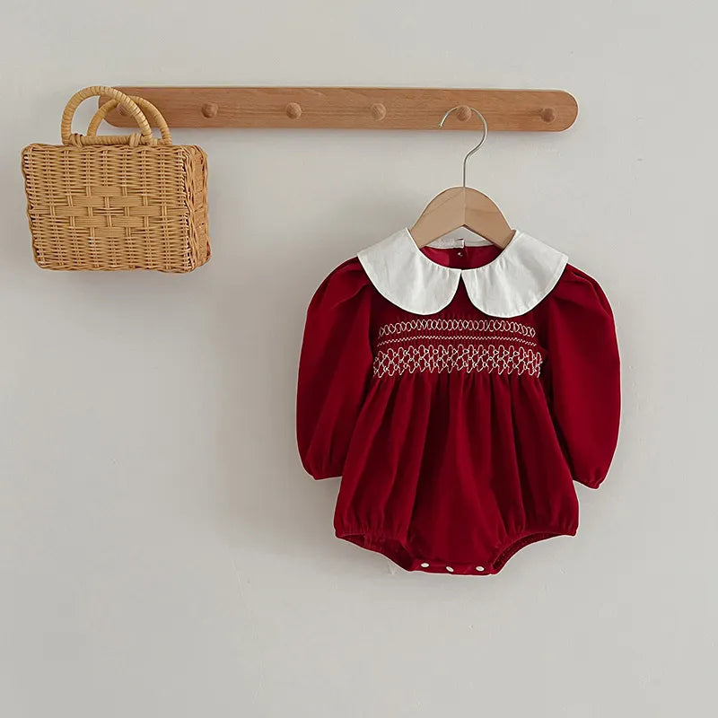 Baby Girls Clothes Autumn Toddler Baby Rompers Princess Dress Red Long Sleeves Girls Dress Christmas Sister Clothing