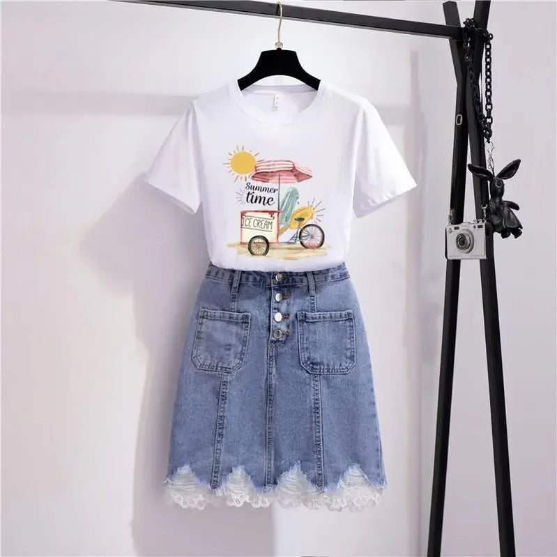 Women's Skirt Ripped Skirts for Woman Lace Clothes with Pocket Blue Patchwork Premium Luxury New in Harajuku Korean Style A Line