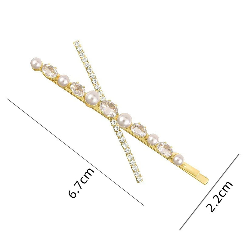 Rhinestones X Pearl Metal Hairclips Women Cross Crystal Hair Clip Girls Hairpins Barrette Hairgrip Hairband Bobby Pin Hair Acces